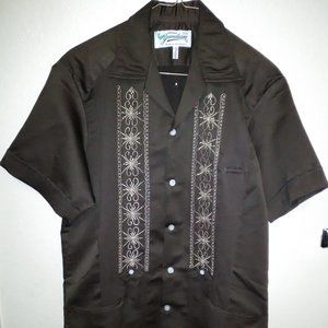 MEN’S VINTAGE GUAYABERA WEDDING SHIRT SZ 38 BROWN